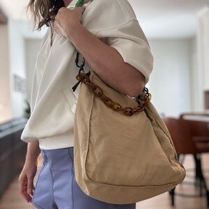 Rotunda Cream Satchel with Chain Detail